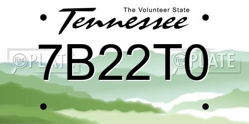 7B22T0 Tennessee License Plate