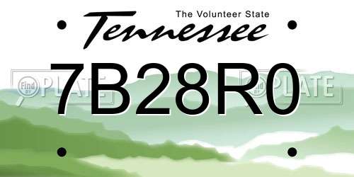 7B28R0 Tennessee License Plate