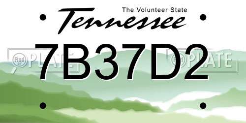 7B37D2 Tennessee License Plate