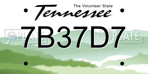 7B37D7 Tennessee License Plate
