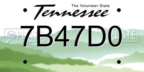 7B47D0 Tennessee License Plate