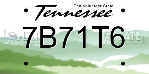 7B71T6 Tennessee License Plate