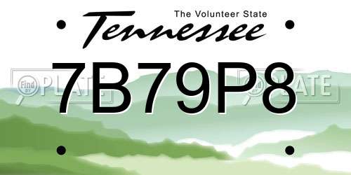 7B79P8 Tennessee License Plate