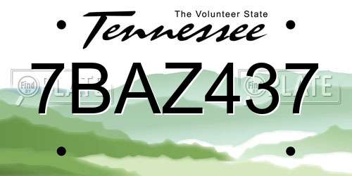 7BAZ437 Tennessee License Plate