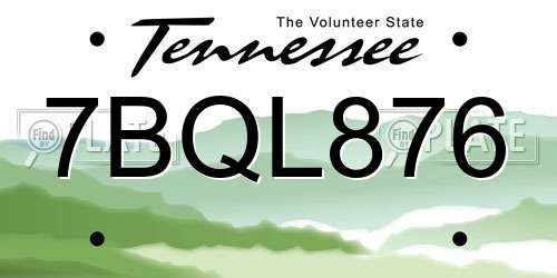 7BQL876 Tennessee License Plate