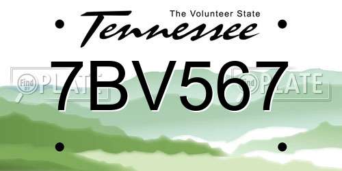 7BV567 Tennessee License Plate