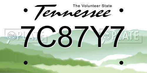 7C87Y7 Tennessee License Plate