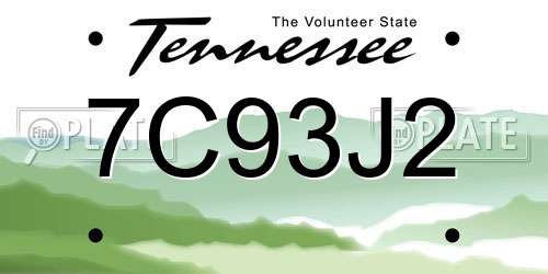 7C93J2 Tennessee License Plate
