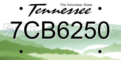 7CB6250 Tennessee License Plate