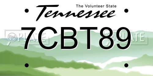 7CBT89 Tennessee License Plate