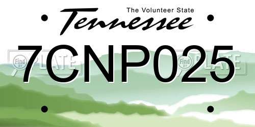7CNP025 Tennessee License Plate
