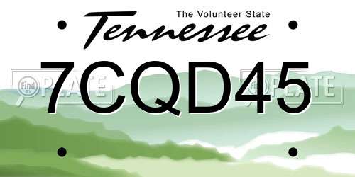 7CQD45 Tennessee License Plate