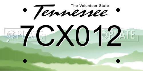 7CX012 Tennessee License Plate