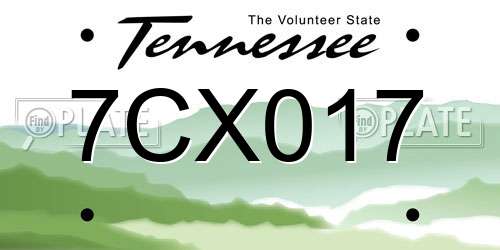 7CX017 Tennessee License Plate
