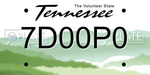 7D00P0 Tennessee License Plate