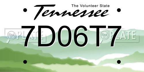 7D06T7 Tennessee License Plate
