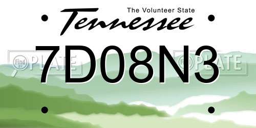 7D08N3 Tennessee License Plate