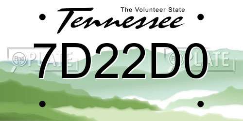 7D22D0 Tennessee License Plate