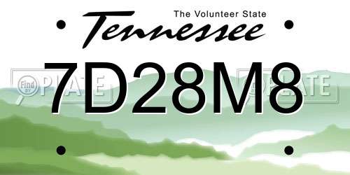 7D28M8 Tennessee License Plate