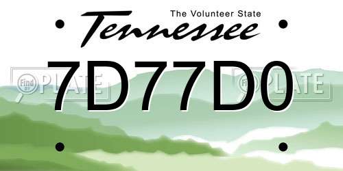 7D77D0 Tennessee License Plate