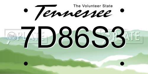 7D86S3 Tennessee License Plate