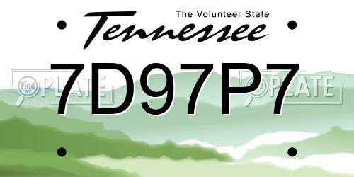 7D97P7 Tennessee License Plate