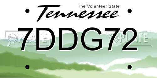 7DDG72 Tennessee License Plate