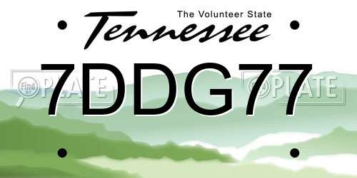 7DDG77 Tennessee License Plate