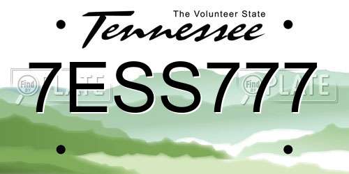 7ESS777 Tennessee License Plate