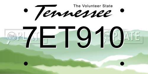 7ET910 Tennessee License Plate
