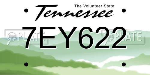 7EY622 Tennessee License Plate