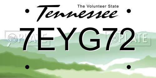 7EYG72 Tennessee License Plate