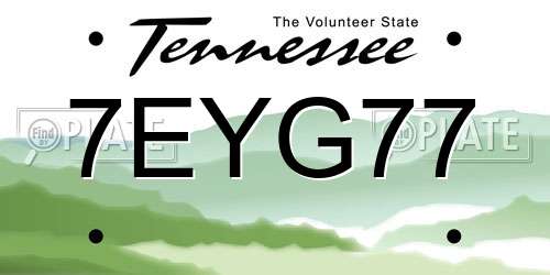 7EYG77 Tennessee License Plate