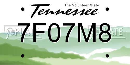 7F07M8 Tennessee License Plate