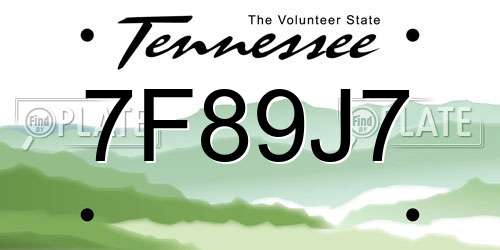 7F89J7 Tennessee License Plate