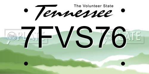 7FVS76 Tennessee License Plate