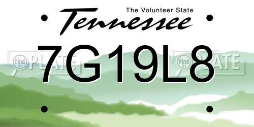 7G19L8 Tennessee License Plate