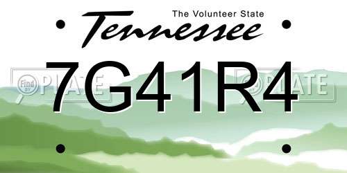 7G41R4 Tennessee License Plate