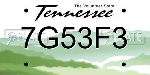 7G53F3 Tennessee License Plate