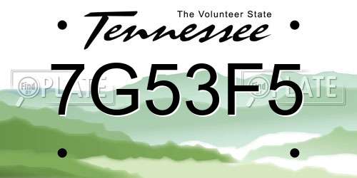 7G53F5 Tennessee License Plate
