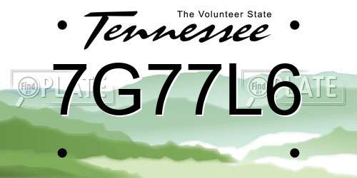 7G77L6 Tennessee License Plate