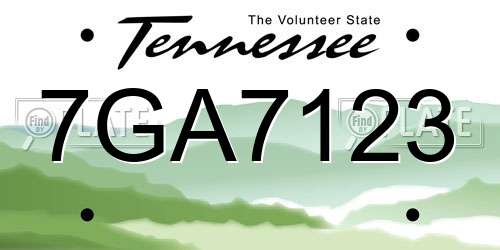 7GA7123 Tennessee License Plate