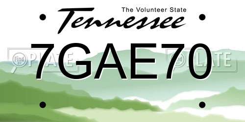 7GAE70 Tennessee License Plate