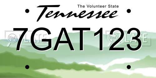 7GAT123 Tennessee License Plate