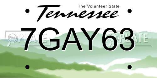 7GAY63 Tennessee License Plate