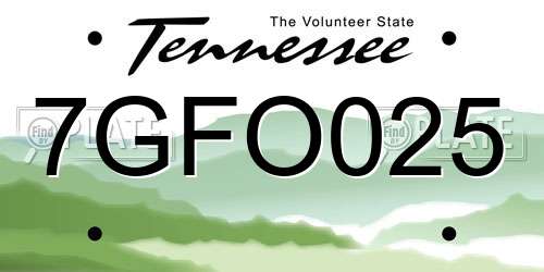 7GFO025 Tennessee License Plate