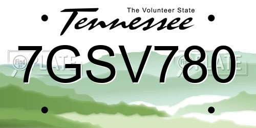 7GSV780 Tennessee License Plate