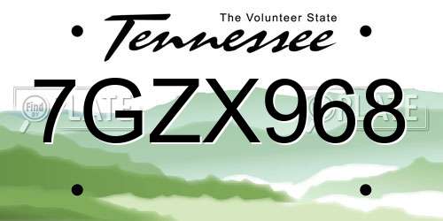 7GZX968 Tennessee License Plate