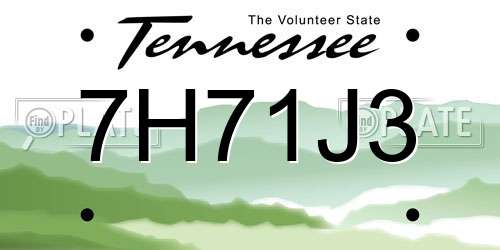 7H71J3 Tennessee License Plate