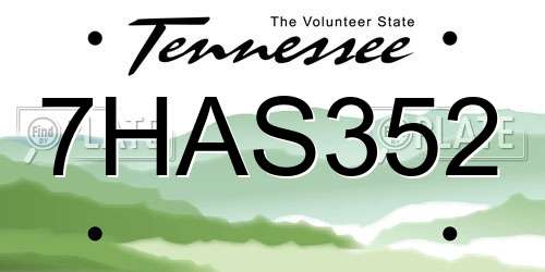 7HAS352 Tennessee License Plate